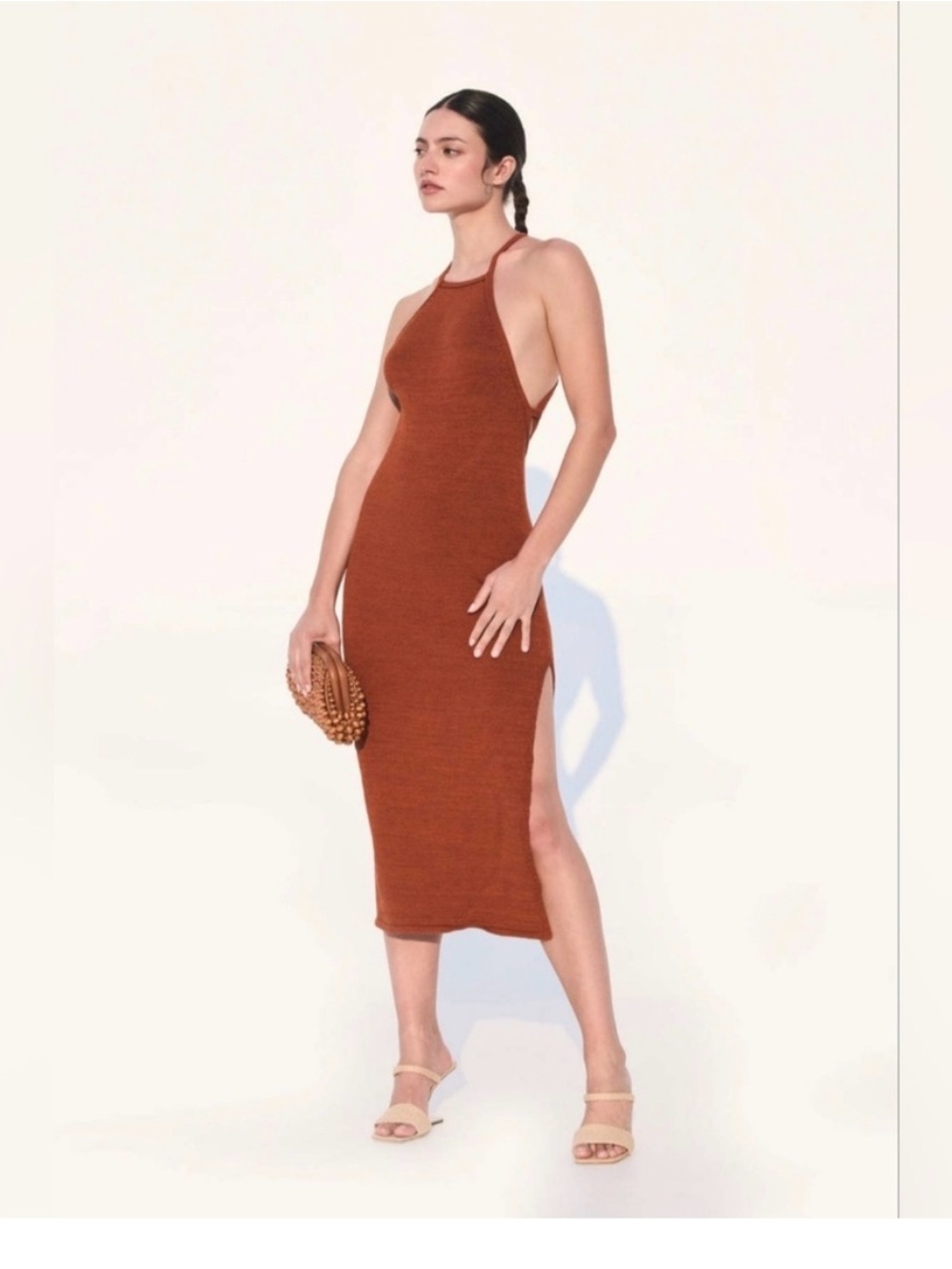 Cult Gaia Kyla Strappy Midi Dress in Rust